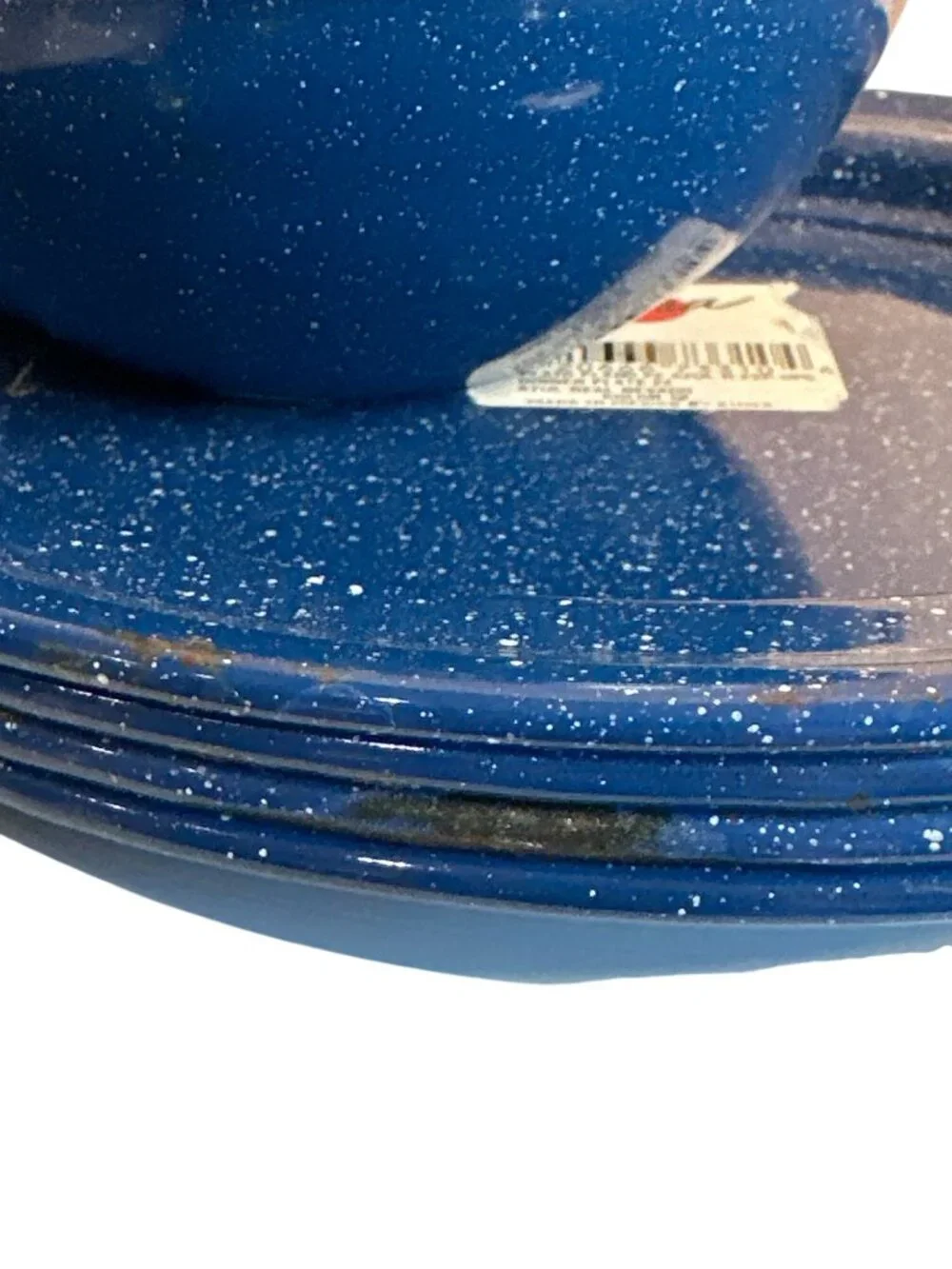 Vintage Cinsa Royal Speckled Enamelware set Plates Bowls 8 Pieces Blue